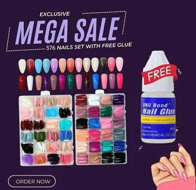 (Pack Of 2) 576 Pcs Artificial Nails With Free Nail Glue