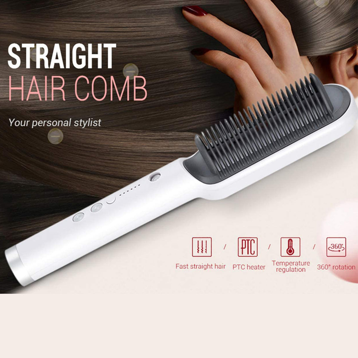 Hair Straightener Brush – Fast Heating, Smooth Styling,