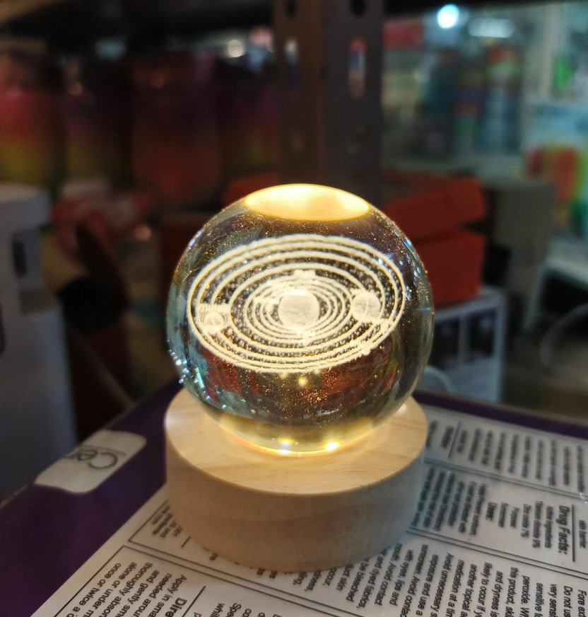 3D Galaxy Crystal Ball Lamp with Wooden LED Base