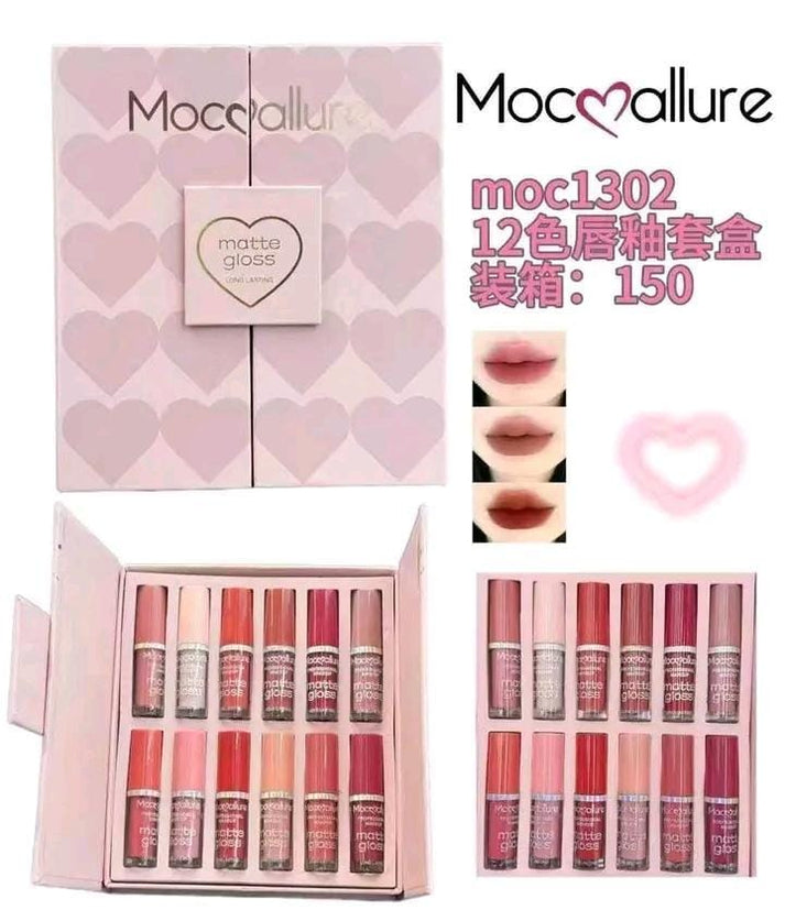 12 Pcs Mocallure High Pigmented Velvet Lip Gloss Set