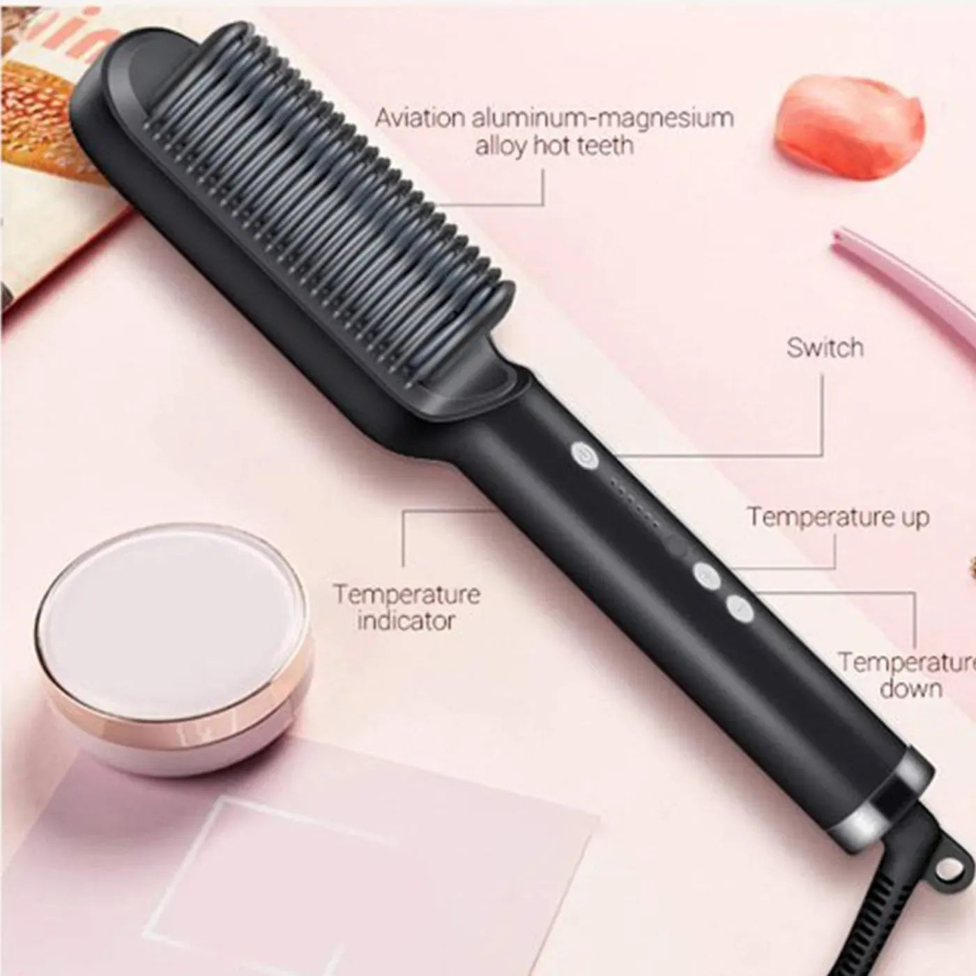 Hair Straightener Brush – Fast Heating, Smooth Styling,